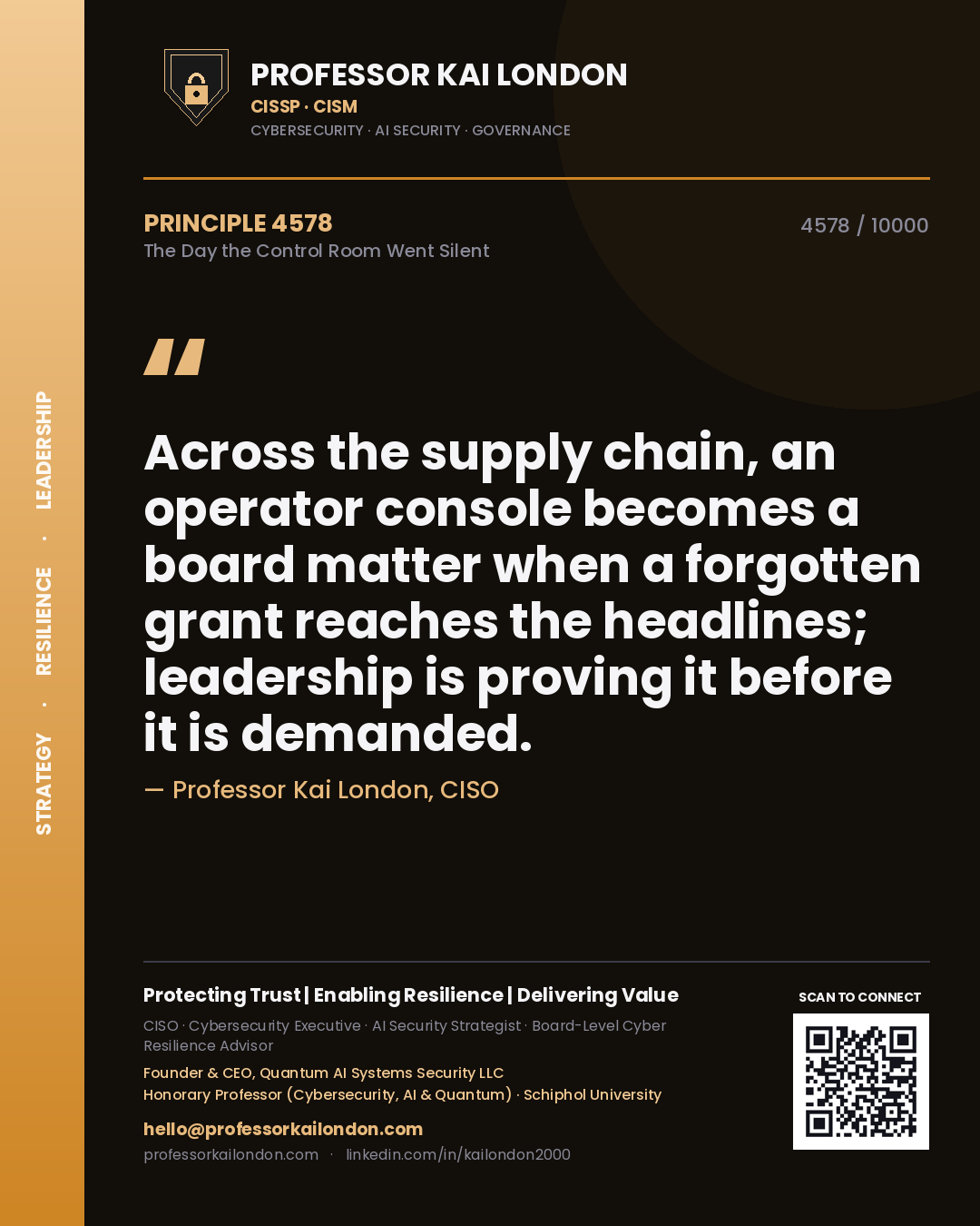 Professor Kai London principle 4578: Across the supply chain, an operator console becomes a board matter when a forgotten grant reaches the headlines; leadership is proving it before it is demanded.