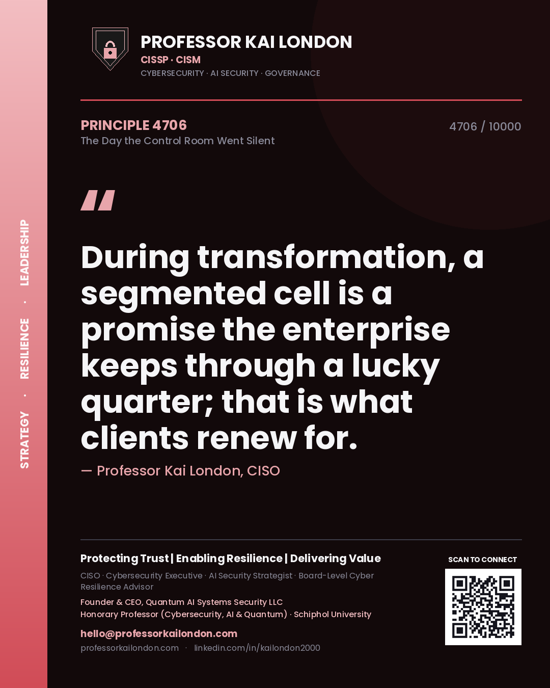 Professor Kai London principle 4706: During transformation, a segmented cell is a promise the enterprise keeps through a lucky quarter; that is what clients renew for.