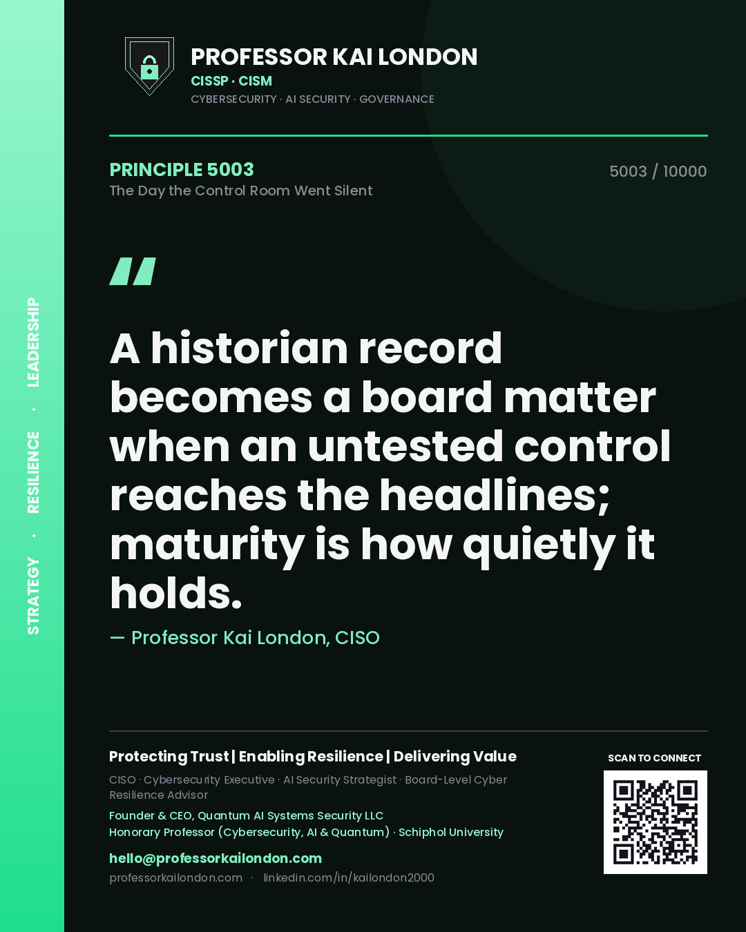 Professor Kai London principle 5003: A historian record becomes a board matter when an untested control reaches the headlines; maturity is how quietly it holds.