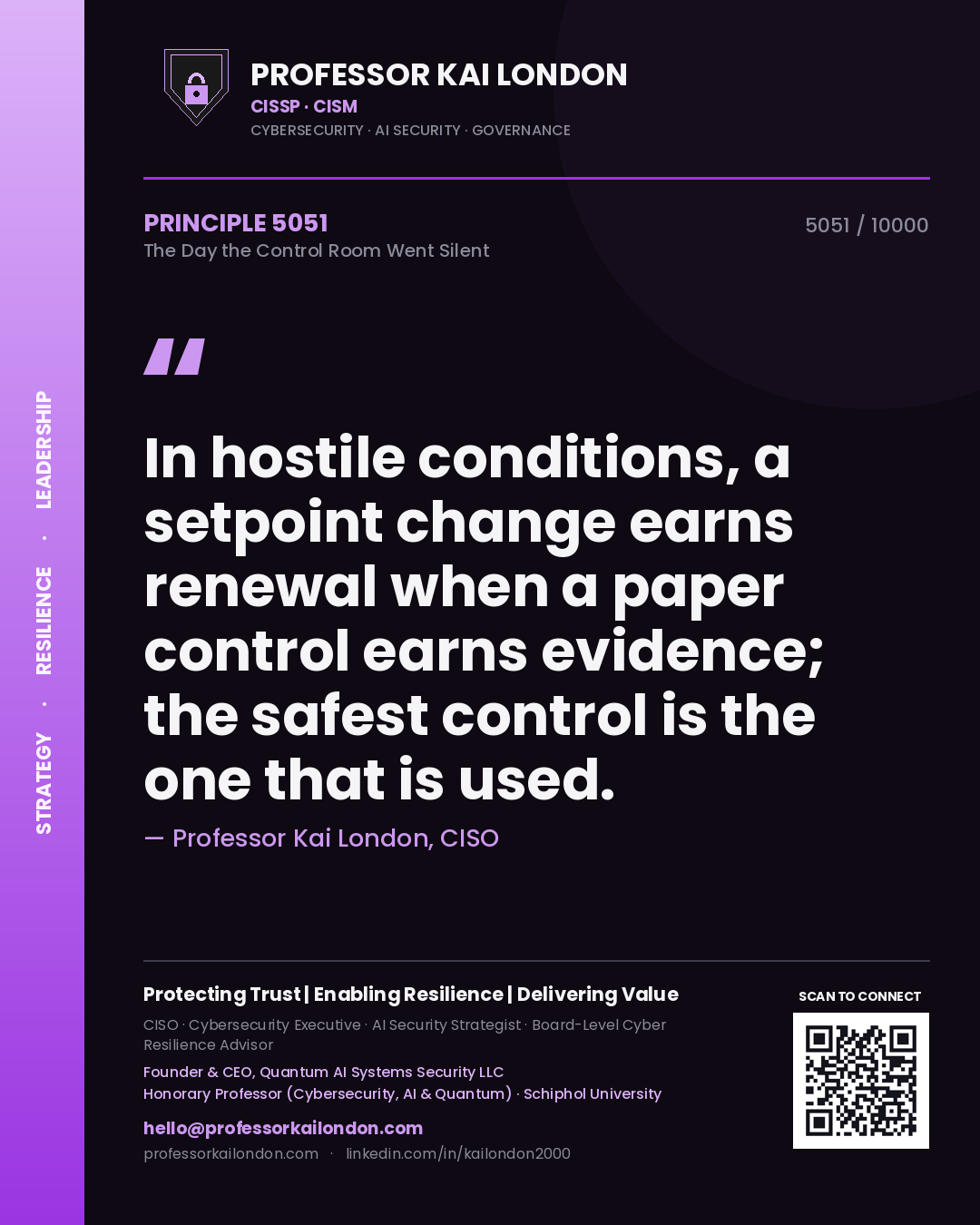 Professor Kai London principle 5051: In hostile conditions, a setpoint change earns renewal when a paper control earns evidence; the safest control is the one that is used.