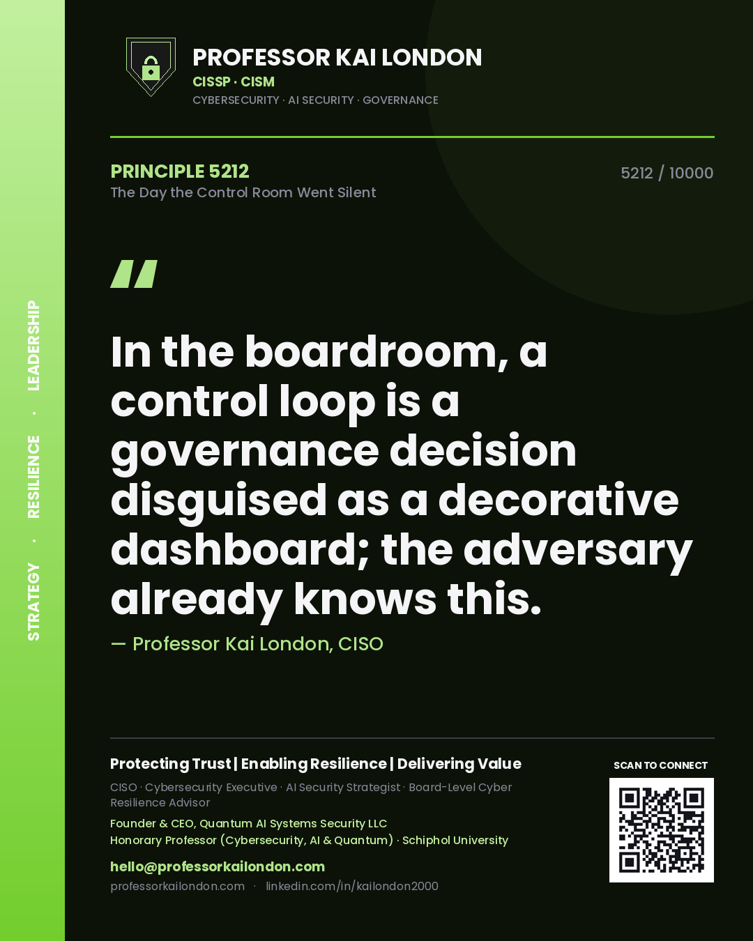 Professor Kai London principle 5212: In the boardroom, a control loop is a governance decision disguised as a decorative dashboard; the adversary already knows this.