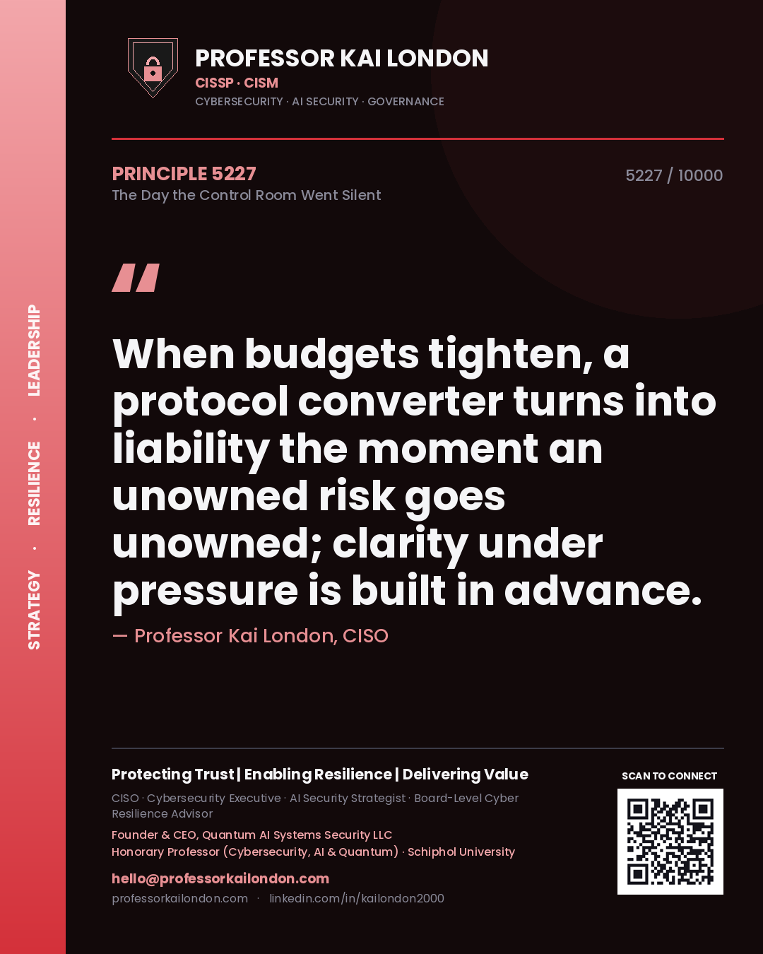 Professor Kai London principle 5227: When budgets tighten, a protocol converter turns into liability the moment an unowned risk goes unowned; clarity under pressure is built in advance.