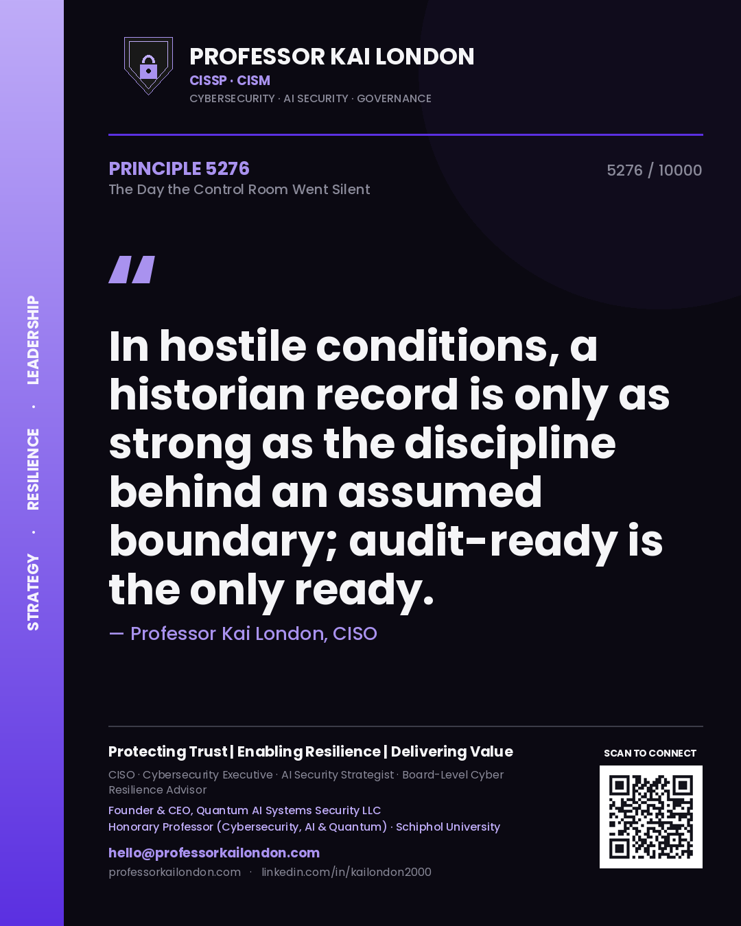 Professor Kai London principle 5276: In hostile conditions, a historian record is only as strong as the discipline behind an assumed boundary; audit-ready is the only ready.
