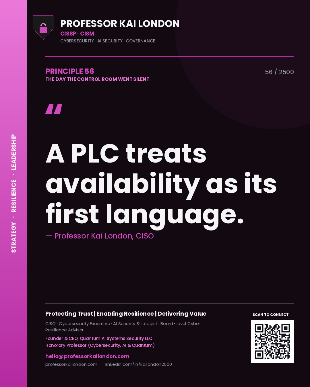 Professor Kai London principle 56: A PLC treats availability as its first language.
