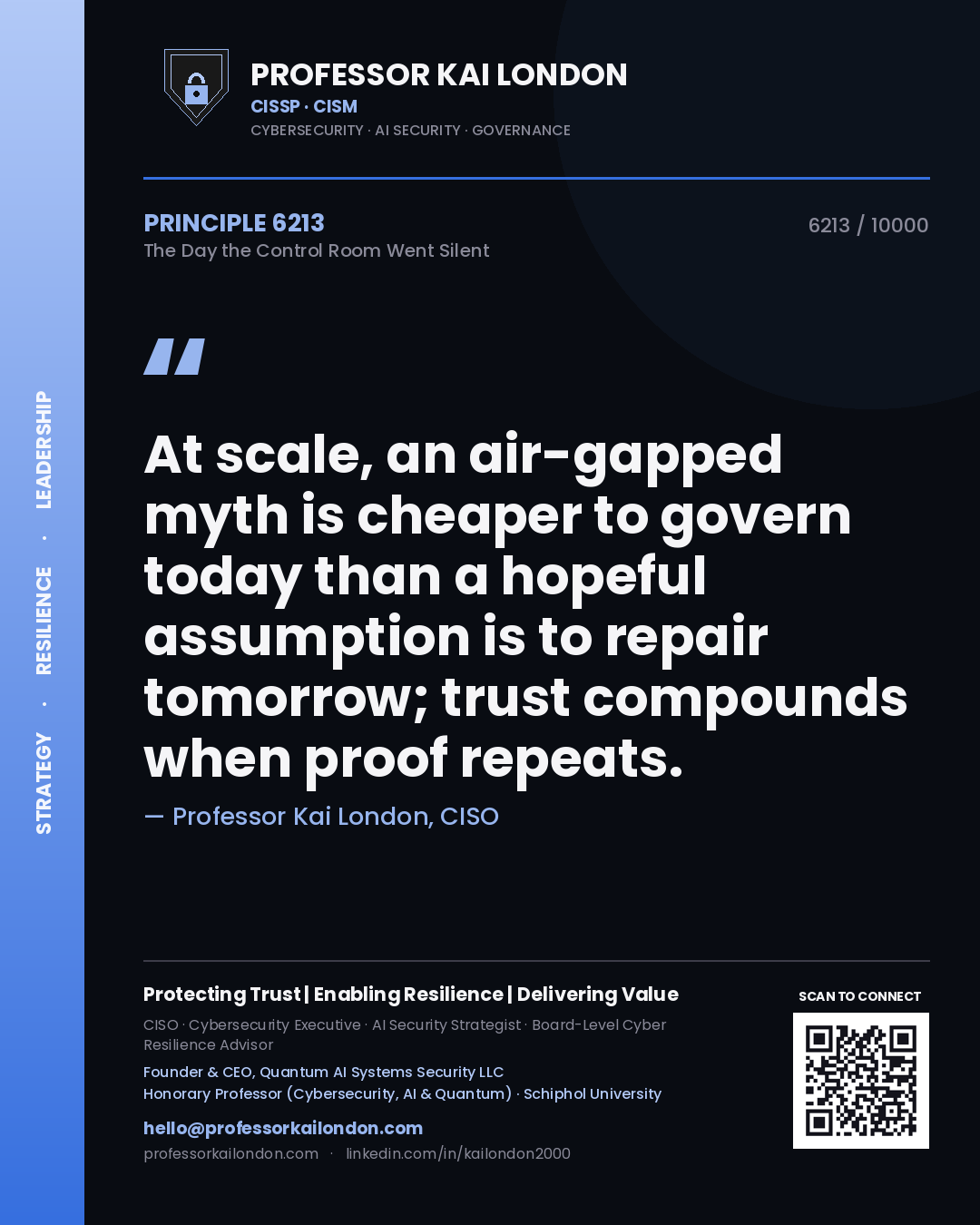 Professor Kai London principle 6213: At scale, an air-gapped myth is cheaper to govern today than a hopeful assumption is to repair tomorrow; trust compounds when proof repeats.