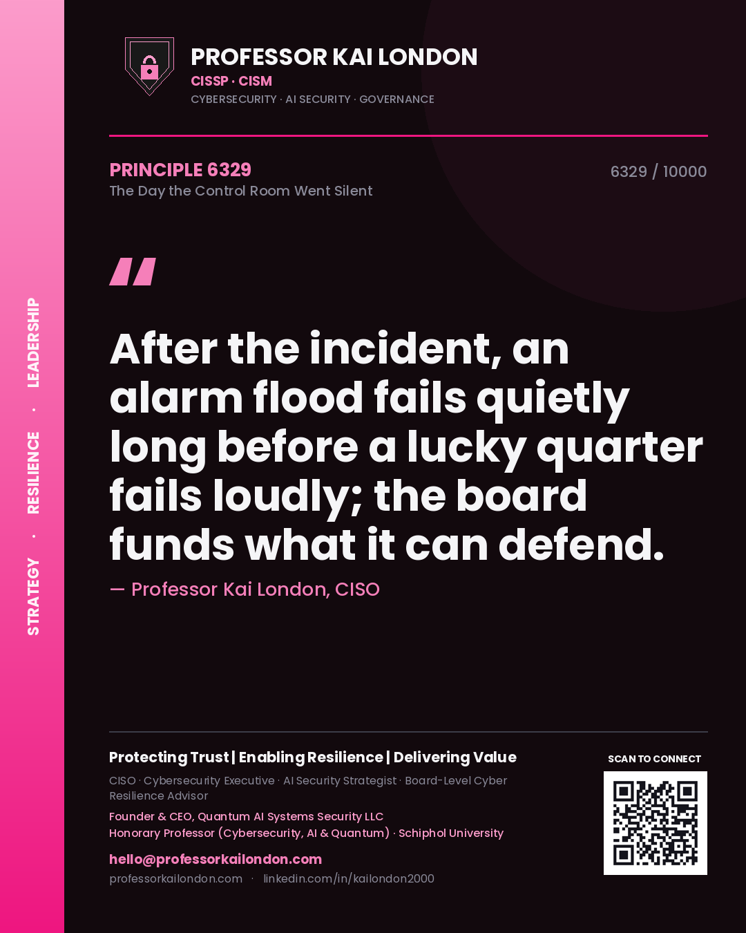 Professor Kai London principle 6329: After the incident, an alarm flood fails quietly long before a lucky quarter fails loudly; the board funds what it can defend.