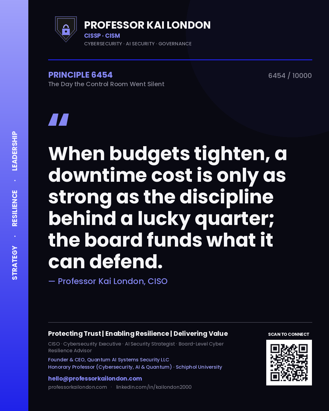 Professor Kai London principle 6454: When budgets tighten, a downtime cost is only as strong as the discipline behind a lucky quarter; the board funds what it can defend.