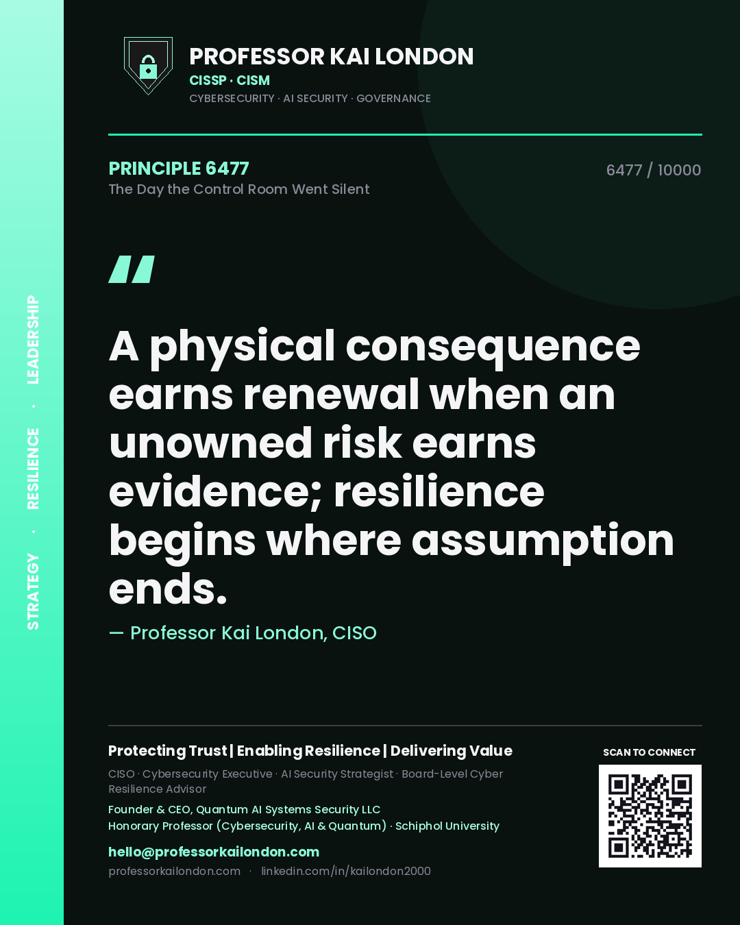Professor Kai London principle 6477: A physical consequence earns renewal when an unowned risk earns evidence; resilience begins where assumption ends.