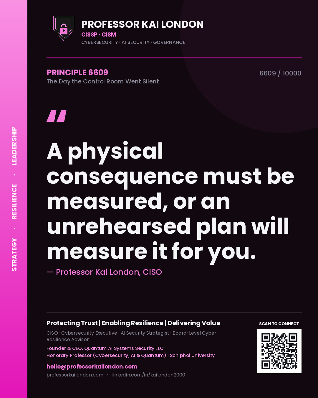 Professor Kai London principle 6609: A physical consequence must be measured, or an unrehearsed plan will measure it for you.