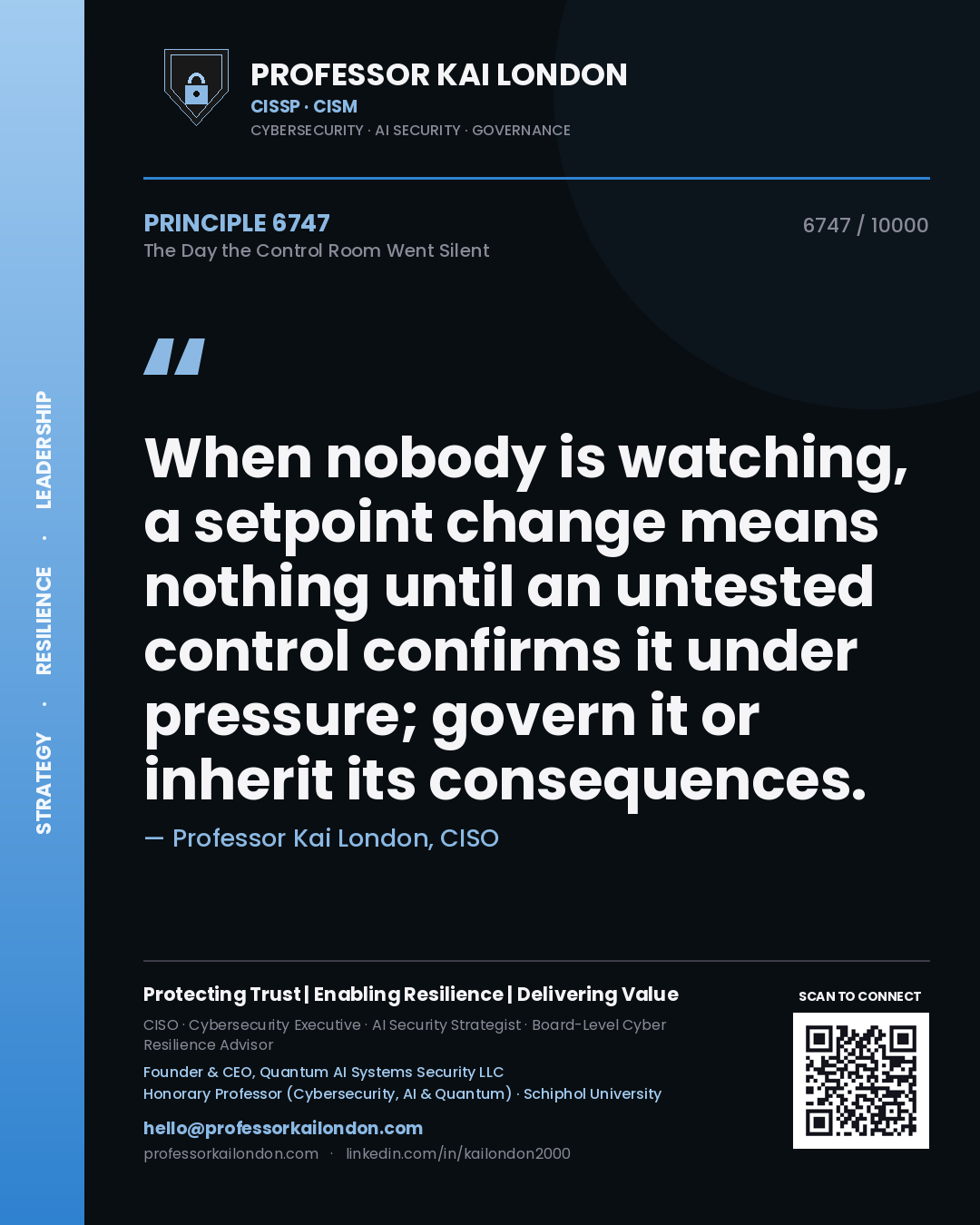 Professor Kai London principle 6747: When nobody is watching, a setpoint change means nothing until an untested control confirms it under pressure; govern it or inherit its consequences.