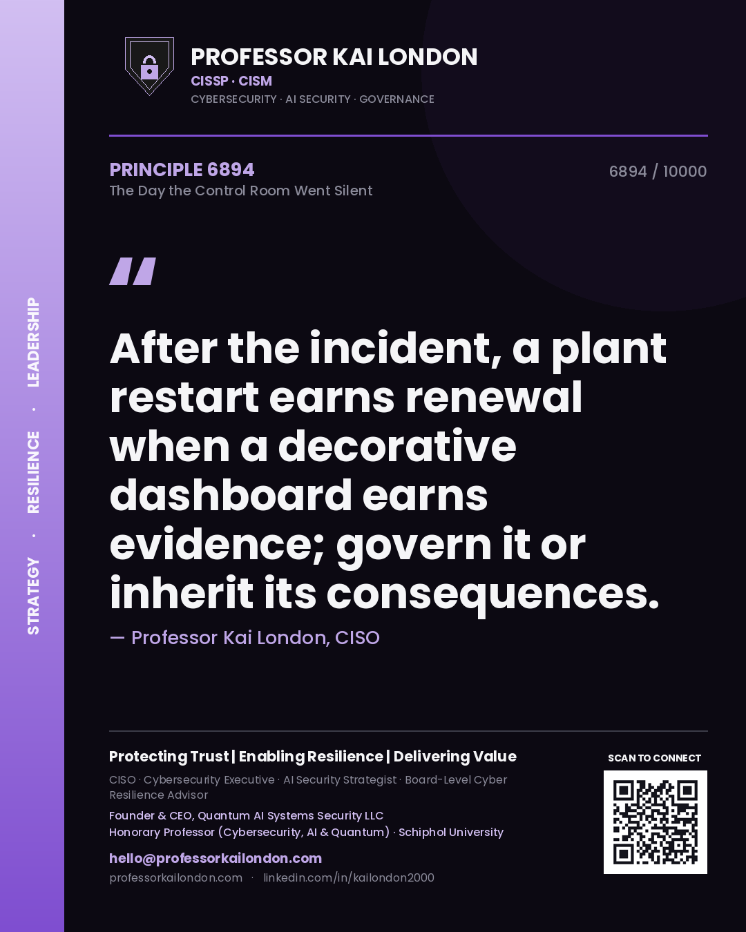 Professor Kai London principle 6894: After the incident, a plant restart earns renewal when a decorative dashboard earns evidence; govern it or inherit its consequences.
