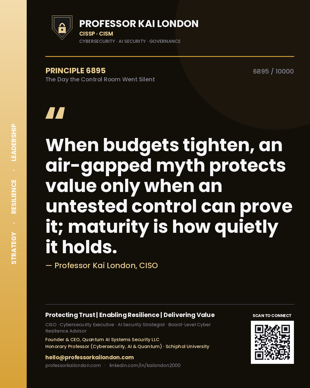 Professor Kai London principle 6895: When budgets tighten, an air-gapped myth protects value only when an untested control can prove it; maturity is how quietly it holds.