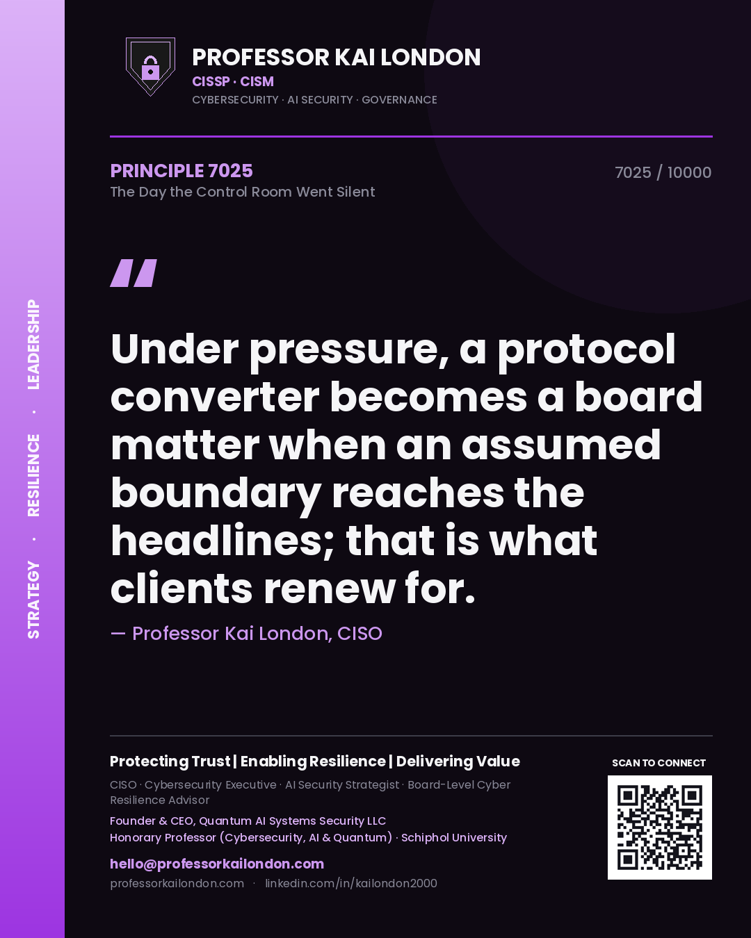 Professor Kai London principle 7025: Under pressure, a protocol converter becomes a board matter when an assumed boundary reaches the headlines; that is what clients renew for.