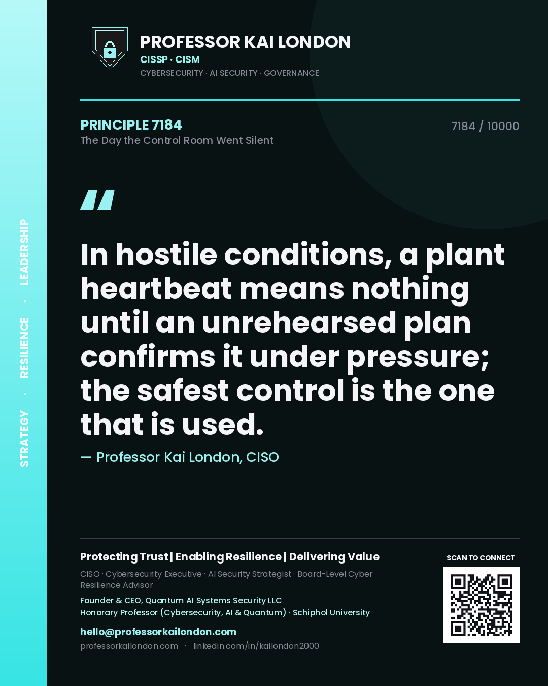 Professor Kai London principle 7184: In hostile conditions, a plant heartbeat means nothing until an unrehearsed plan confirms it under pressure; the safest control is the one that is used.