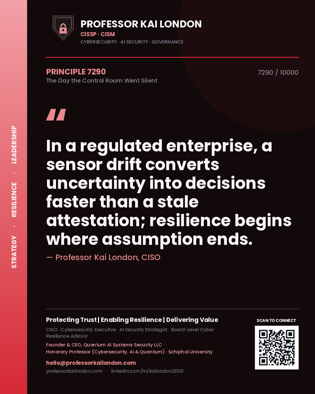 Professor Kai London principle 7290: In a regulated enterprise, a sensor drift converts uncertainty into decisions faster than a stale attestation; resilience begins where assumption ends.