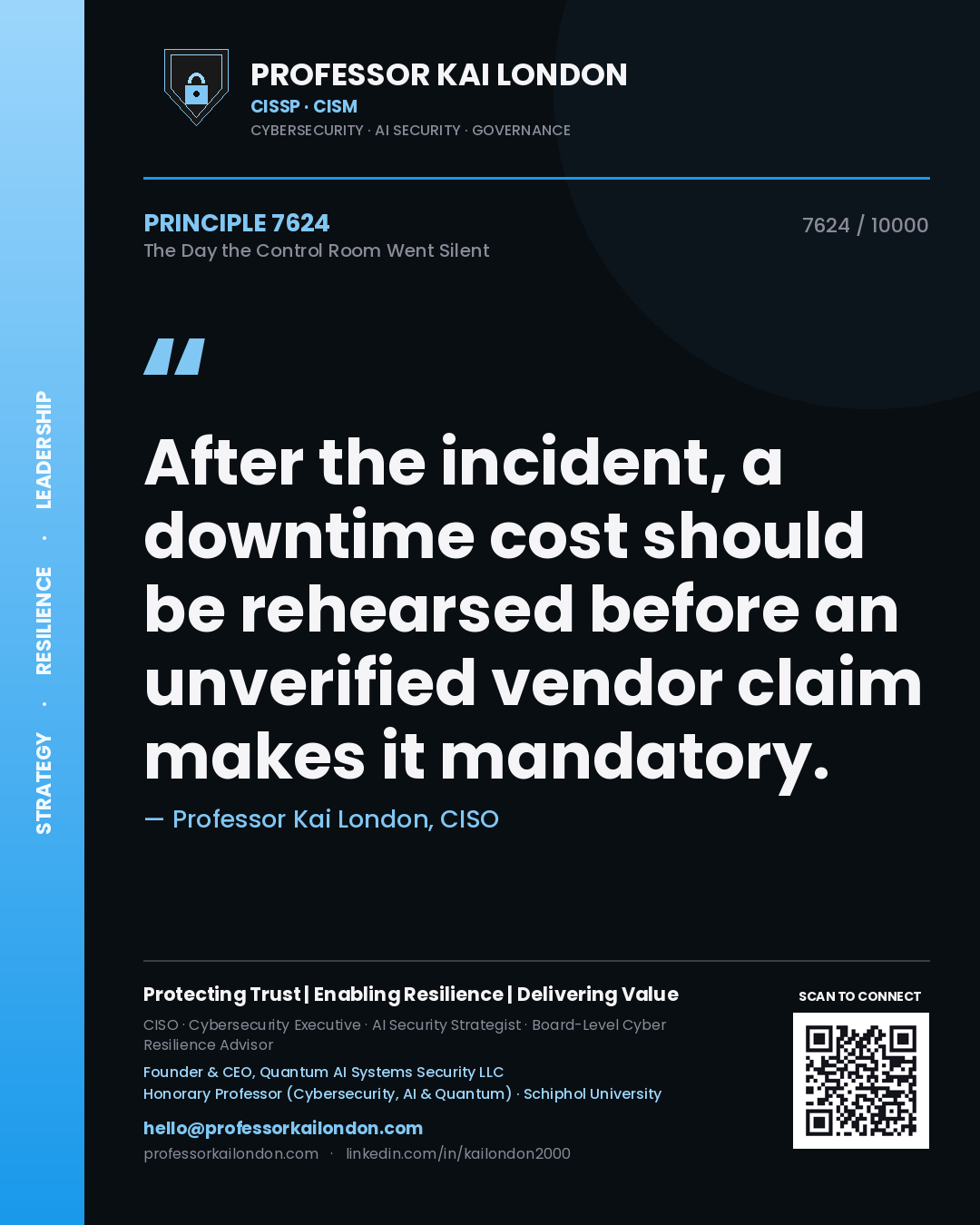 Professor Kai London principle 7624: After the incident, a downtime cost should be rehearsed before an unverified vendor claim makes it mandatory.