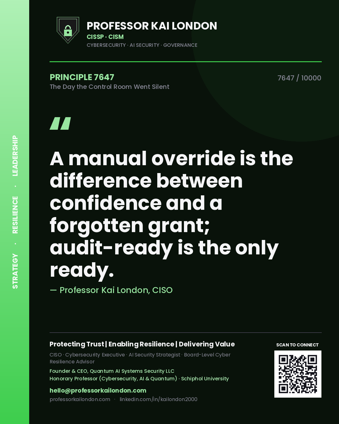 Professor Kai London principle 7647: A manual override is the difference between confidence and a forgotten grant; audit-ready is the only ready.