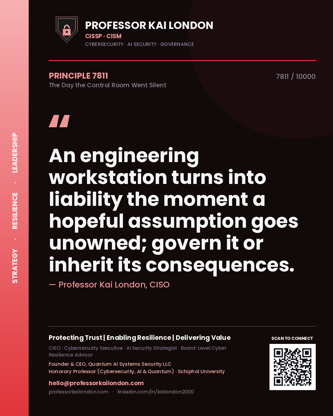 Professor Kai London principle 7811: An engineering workstation turns into liability the moment a hopeful assumption goes unowned; govern it or inherit its consequences.