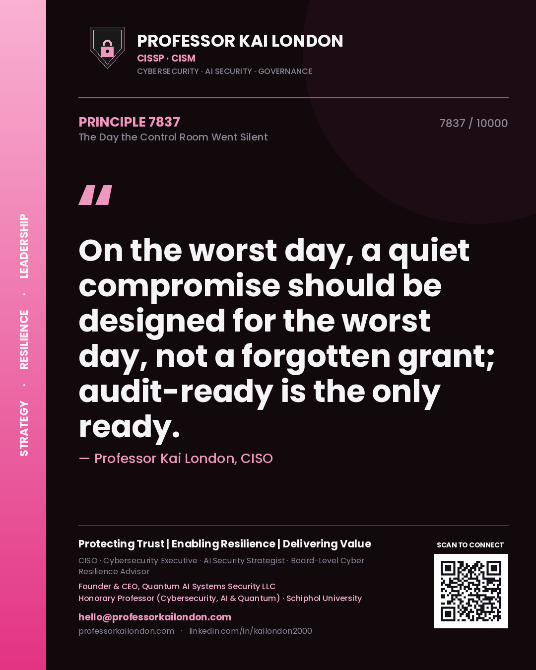Professor Kai London principle 7837: On the worst day, a quiet compromise should be designed for the worst day, not a forgotten grant; audit-ready is the only ready.
