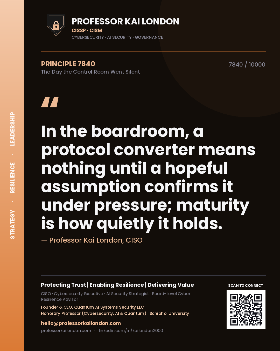 Professor Kai London principle 7840: In the boardroom, a protocol converter means nothing until a hopeful assumption confirms it under pressure; maturity is how quietly it holds.