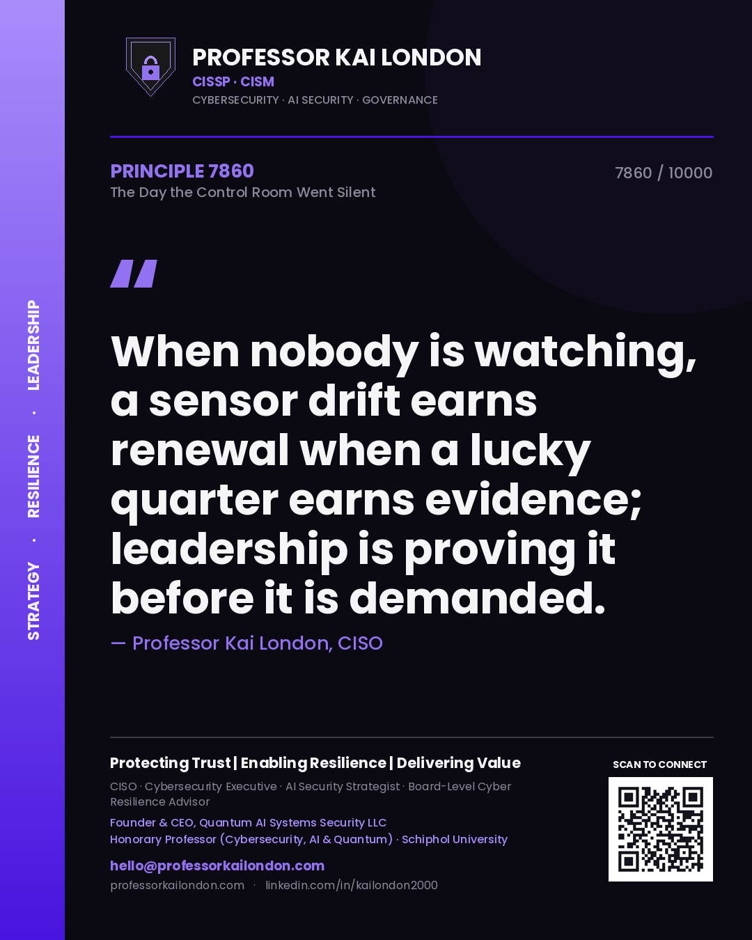 Professor Kai London principle 7860: When nobody is watching, a sensor drift earns renewal when a lucky quarter earns evidence; leadership is proving it before it is demanded.