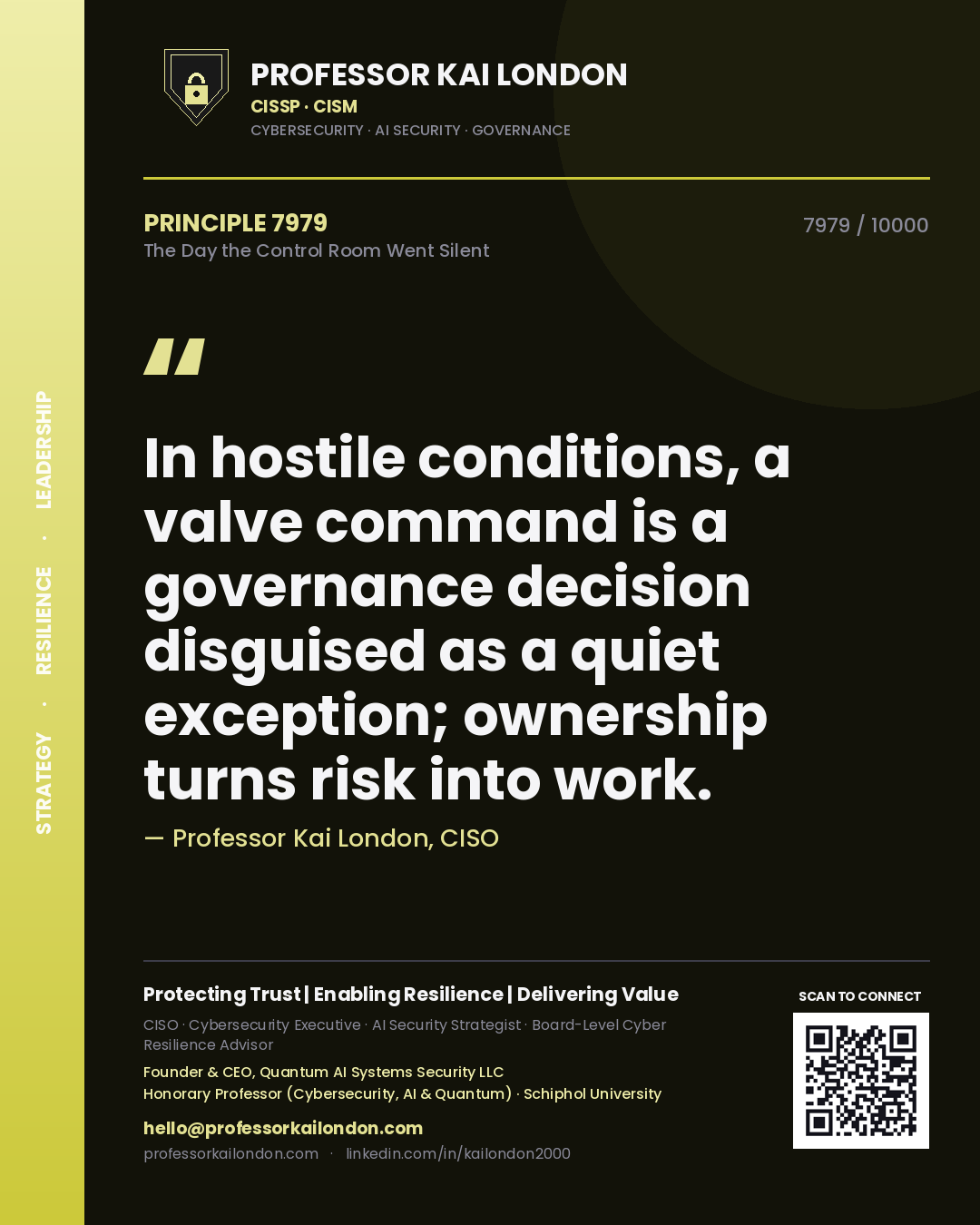 Professor Kai London principle 7979: In hostile conditions, a valve command is a governance decision disguised as a quiet exception; ownership turns risk into work.