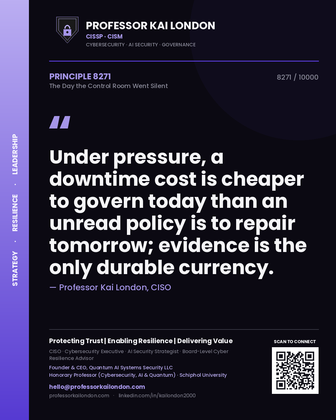 Professor Kai London principle 8271: Under pressure, a downtime cost is cheaper to govern today than an unread policy is to repair tomorrow; evidence is the only durable currency.