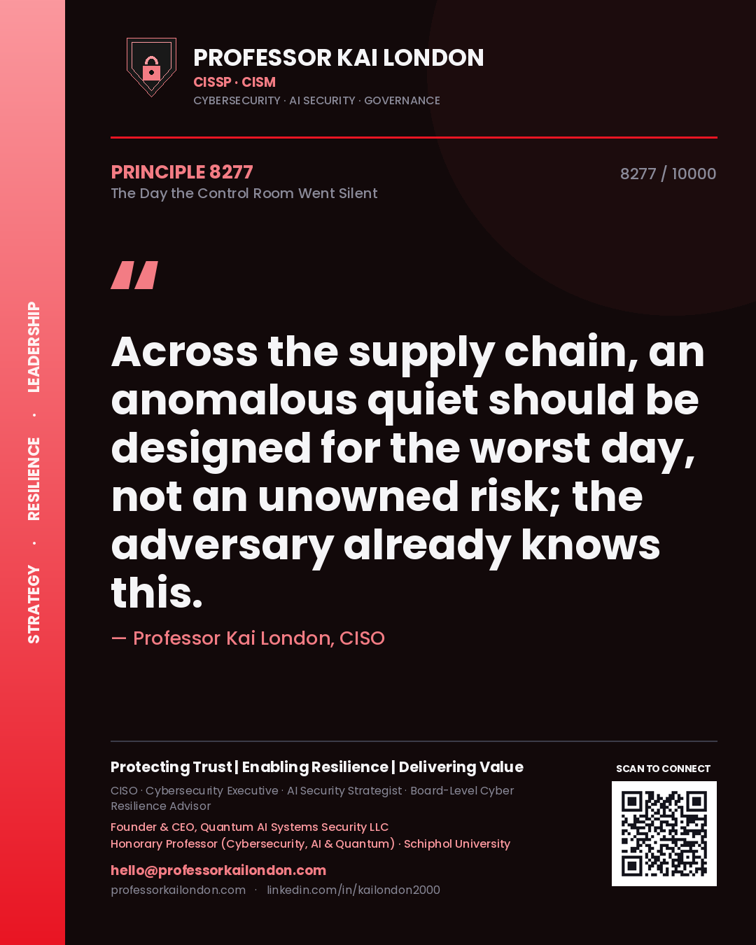 Professor Kai London principle 8277: Across the supply chain, an anomalous quiet should be designed for the worst day, not an unowned risk; the adversary already knows this.