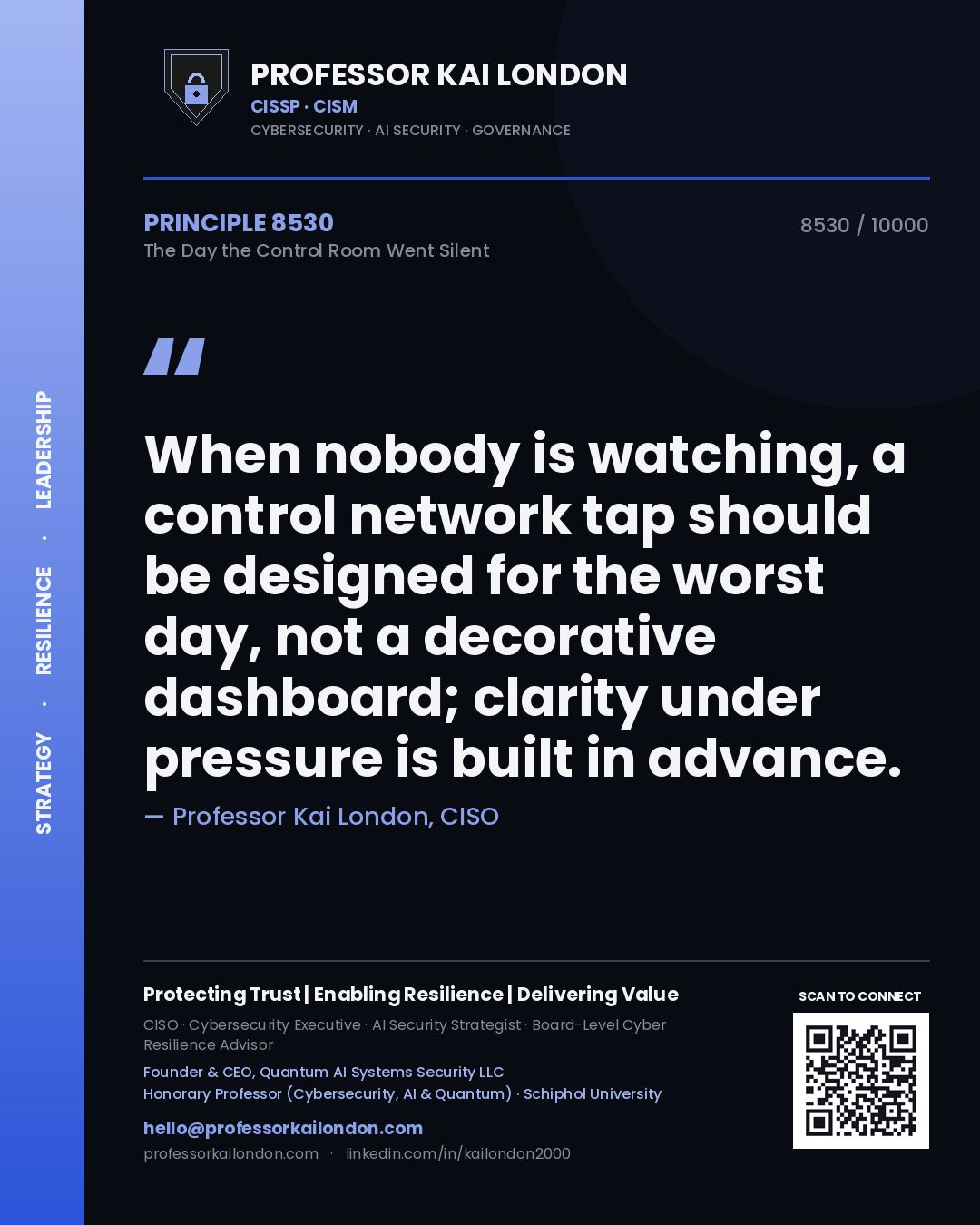 Professor Kai London principle 8530: When nobody is watching, a control network tap should be designed for the worst day, not a decorative dashboard; clarity under pressure is built in advance.