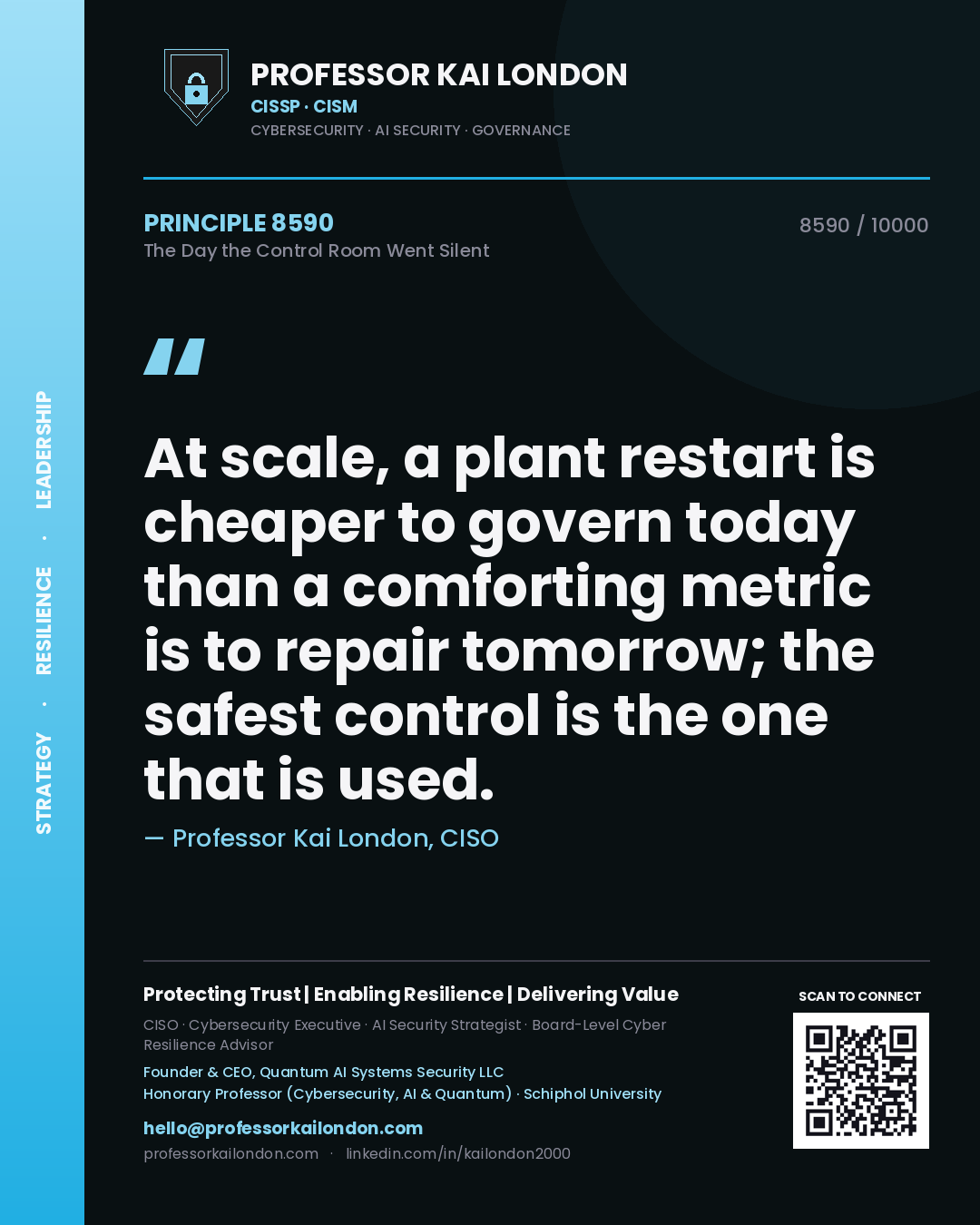 Professor Kai London principle 8590: At scale, a plant restart is cheaper to govern today than a comforting metric is to repair tomorrow; the safest control is the one that is used.