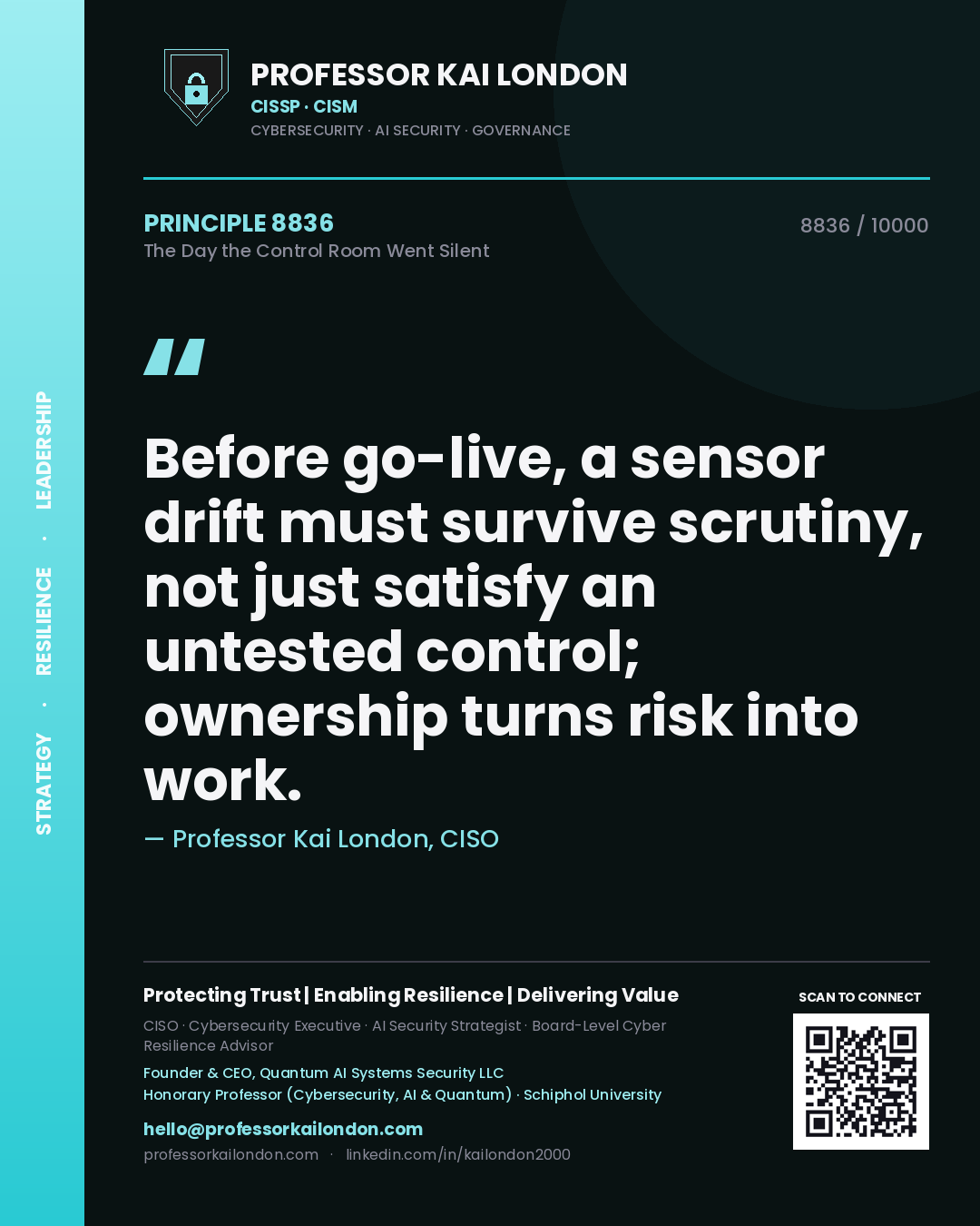 Professor Kai London principle 8836: Before go-live, a sensor drift must survive scrutiny, not just satisfy an untested control; ownership turns risk into work.