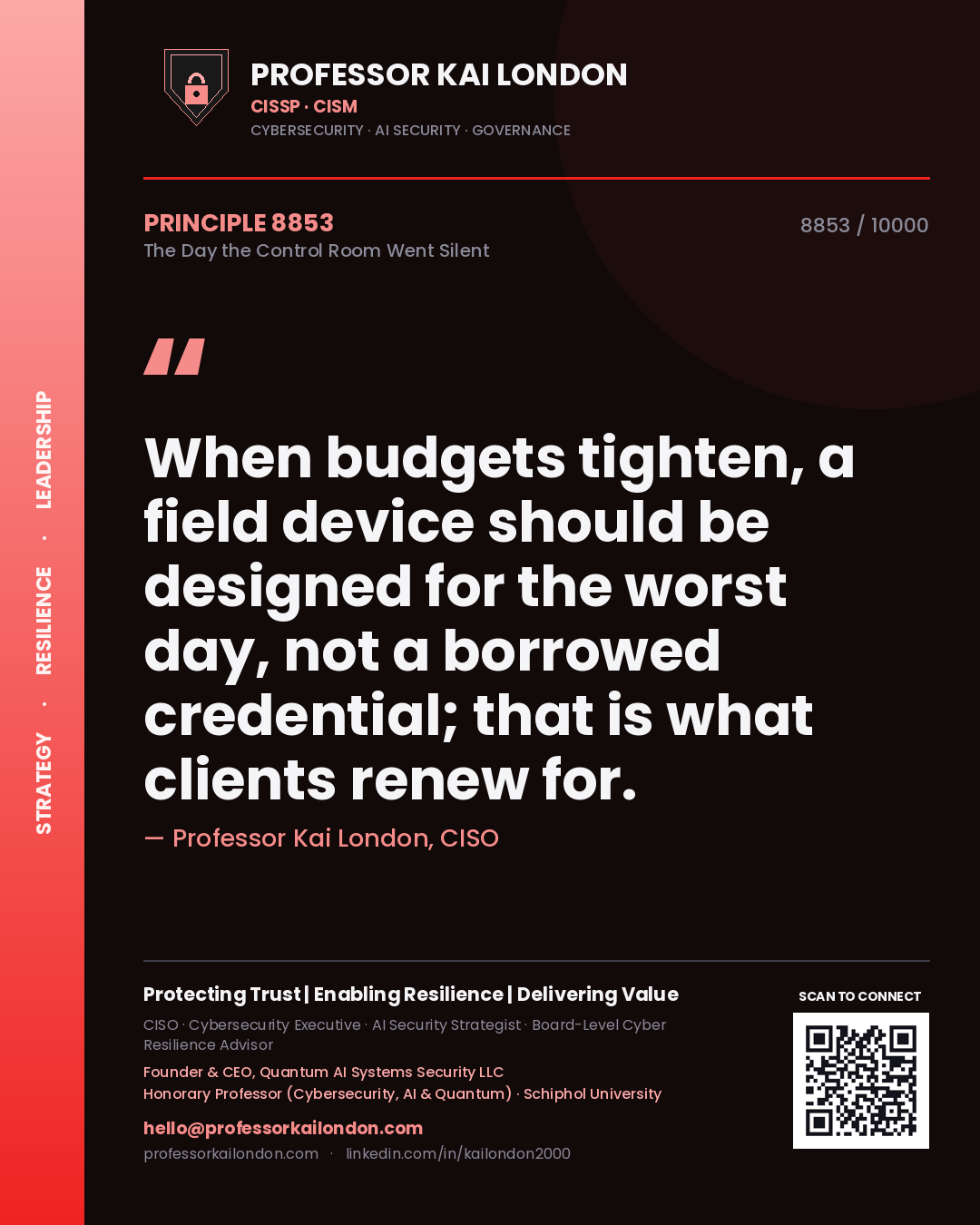 Professor Kai London principle 8853: When budgets tighten, a field device should be designed for the worst day, not a borrowed credential; that is what clients renew for.