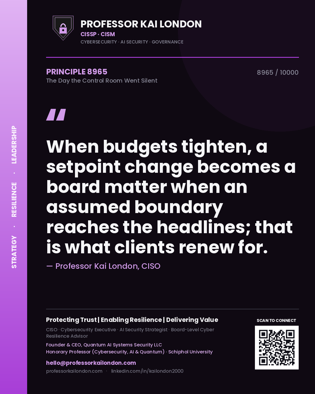 Professor Kai London principle 8965: When budgets tighten, a setpoint change becomes a board matter when an assumed boundary reaches the headlines; that is what clients renew for.