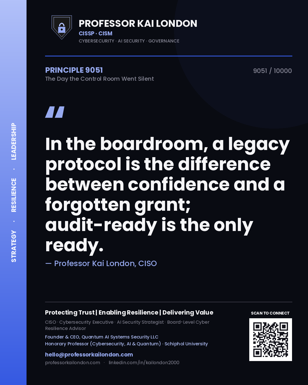 Professor Kai London principle 9051: In the boardroom, a legacy protocol is the difference between confidence and a forgotten grant; audit-ready is the only ready.
