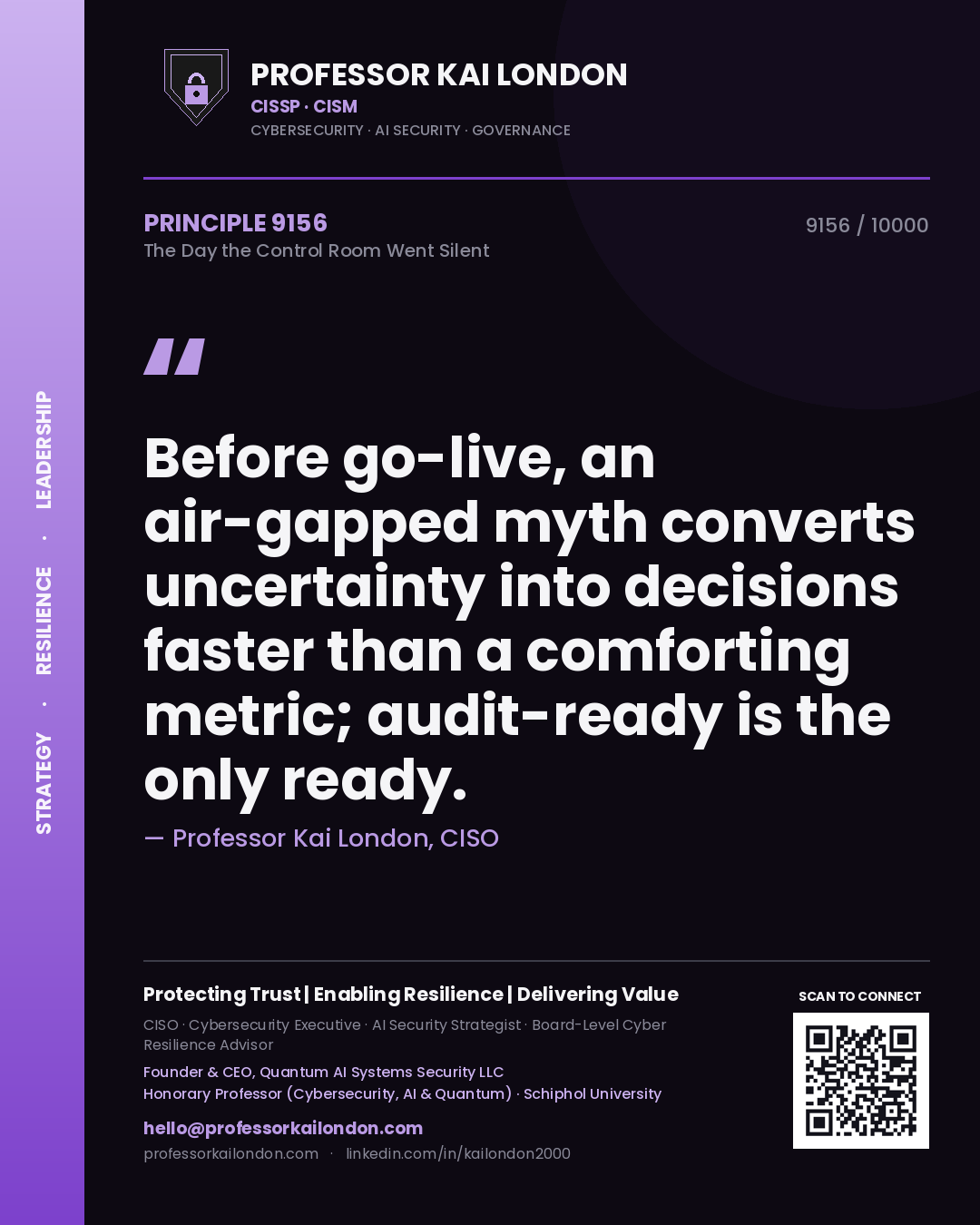 Professor Kai London principle 9156: Before go-live, an air-gapped myth converts uncertainty into decisions faster than a comforting metric; audit-ready is the only ready.