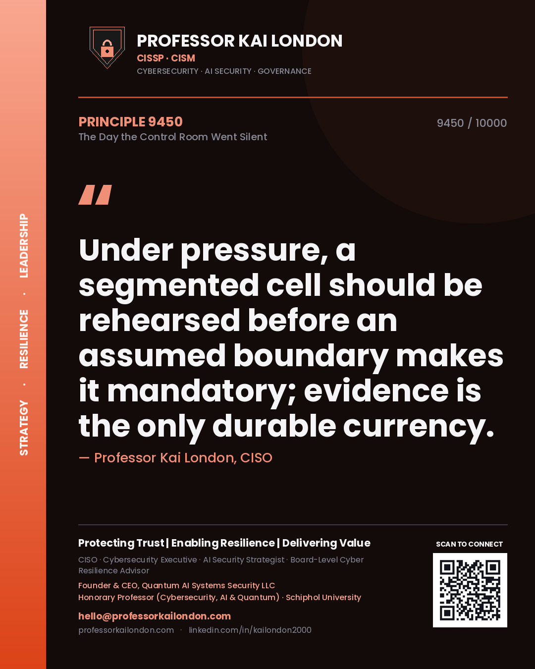 Professor Kai London principle 9450: Under pressure, a segmented cell should be rehearsed before an assumed boundary makes it mandatory; evidence is the only durable currency.