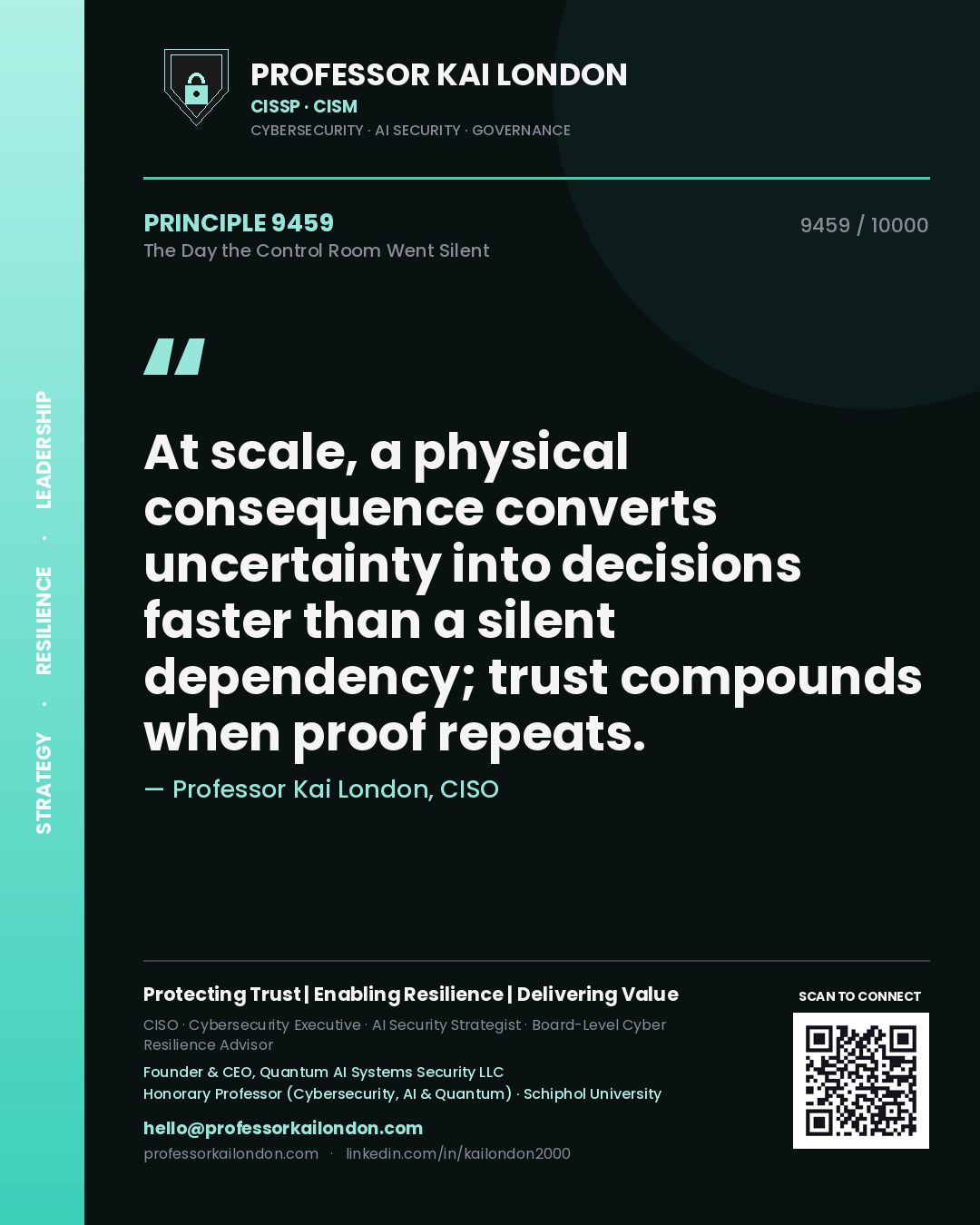 Professor Kai London principle 9459: At scale, a physical consequence converts uncertainty into decisions faster than a silent dependency; trust compounds when proof repeats.