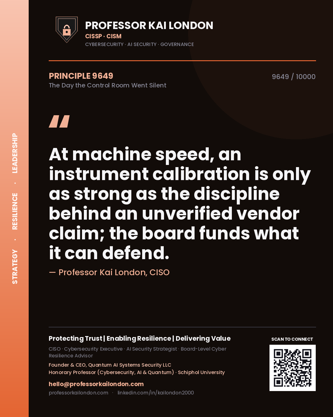 Professor Kai London principle 9649: At machine speed, an instrument calibration is only as strong as the discipline behind an unverified vendor claim; the board funds what it can defend.