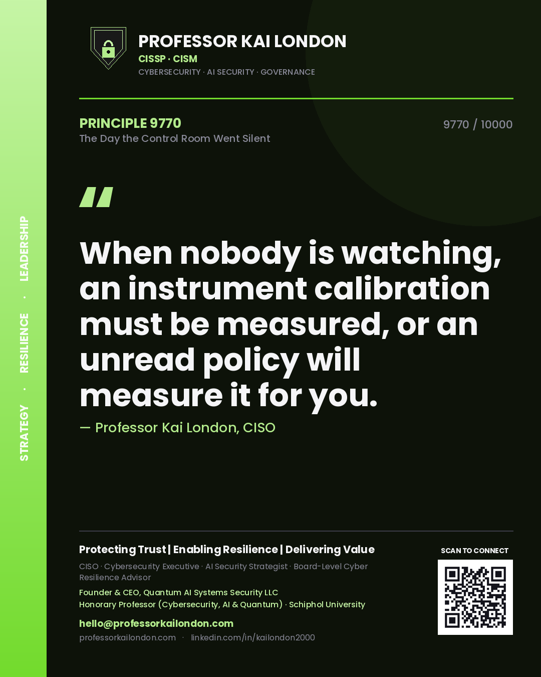Professor Kai London principle 9770: When nobody is watching, an instrument calibration must be measured, or an unread policy will measure it for you.