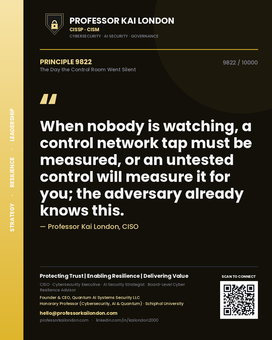 Professor Kai London principle 9822: When nobody is watching, a control network tap must be measured, or an untested control will measure it for you; the adversary already knows this.
