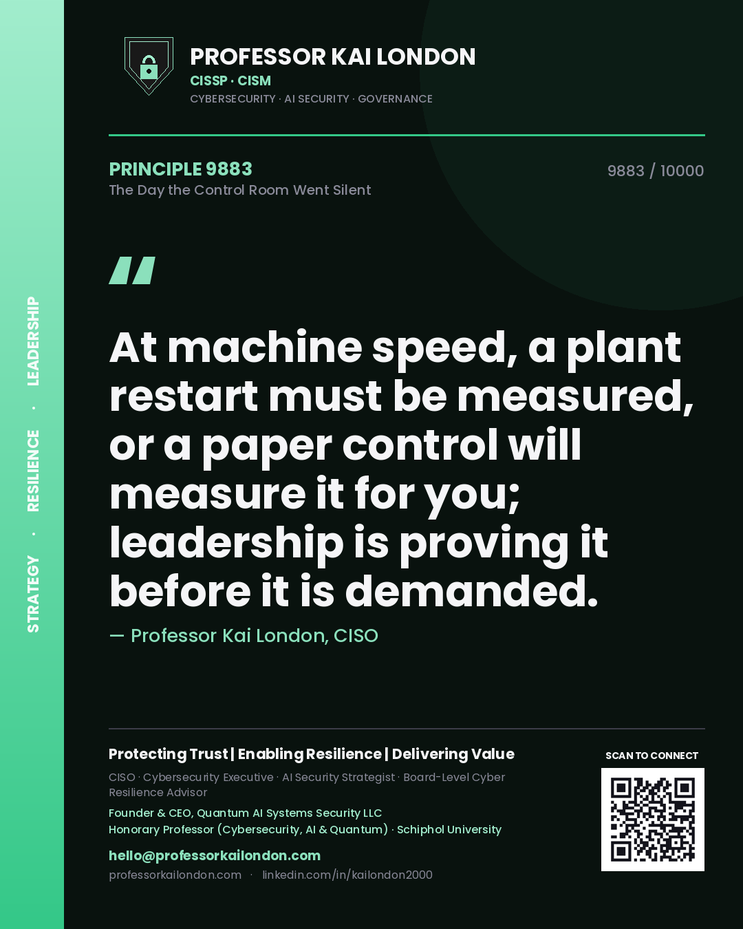 Professor Kai London principle 9883: At machine speed, a plant restart must be measured, or a paper control will measure it for you; leadership is proving it before it is demanded.