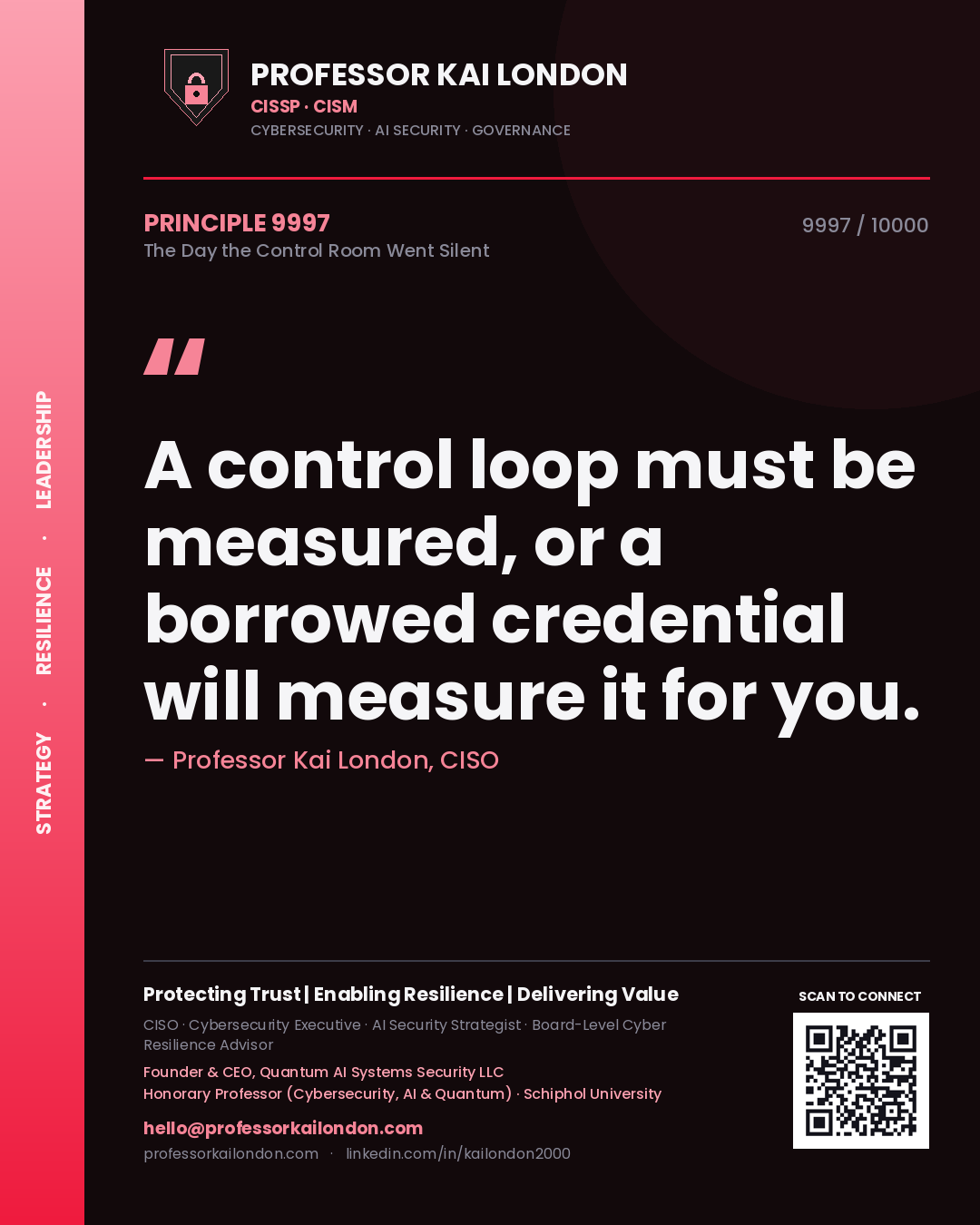 Professor Kai London principle 9997: A control loop must be measured, or a borrowed credential will measure it for you.