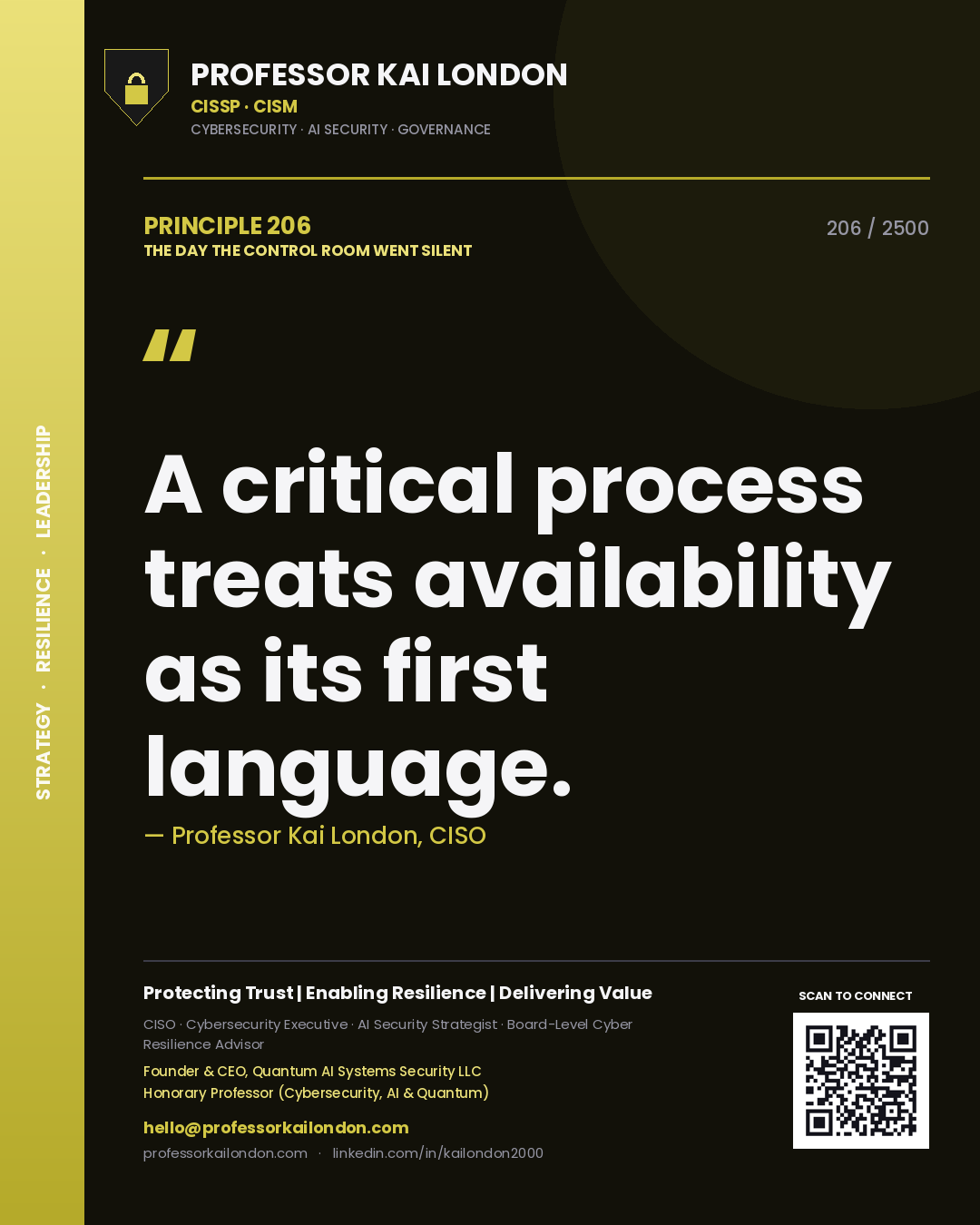 Professor Kai London principle 206: A critical process treats availability as its first language.