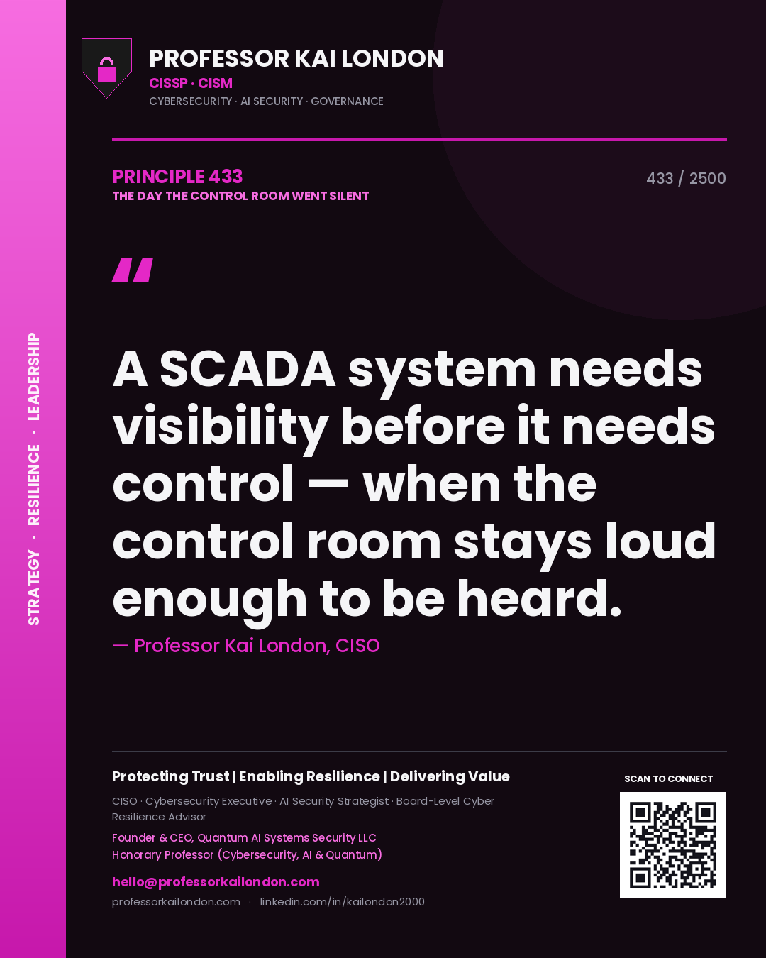 Professor Kai London principle 433: A SCADA system needs visibility before it needs control — when the control room stays loud enough to be heard.