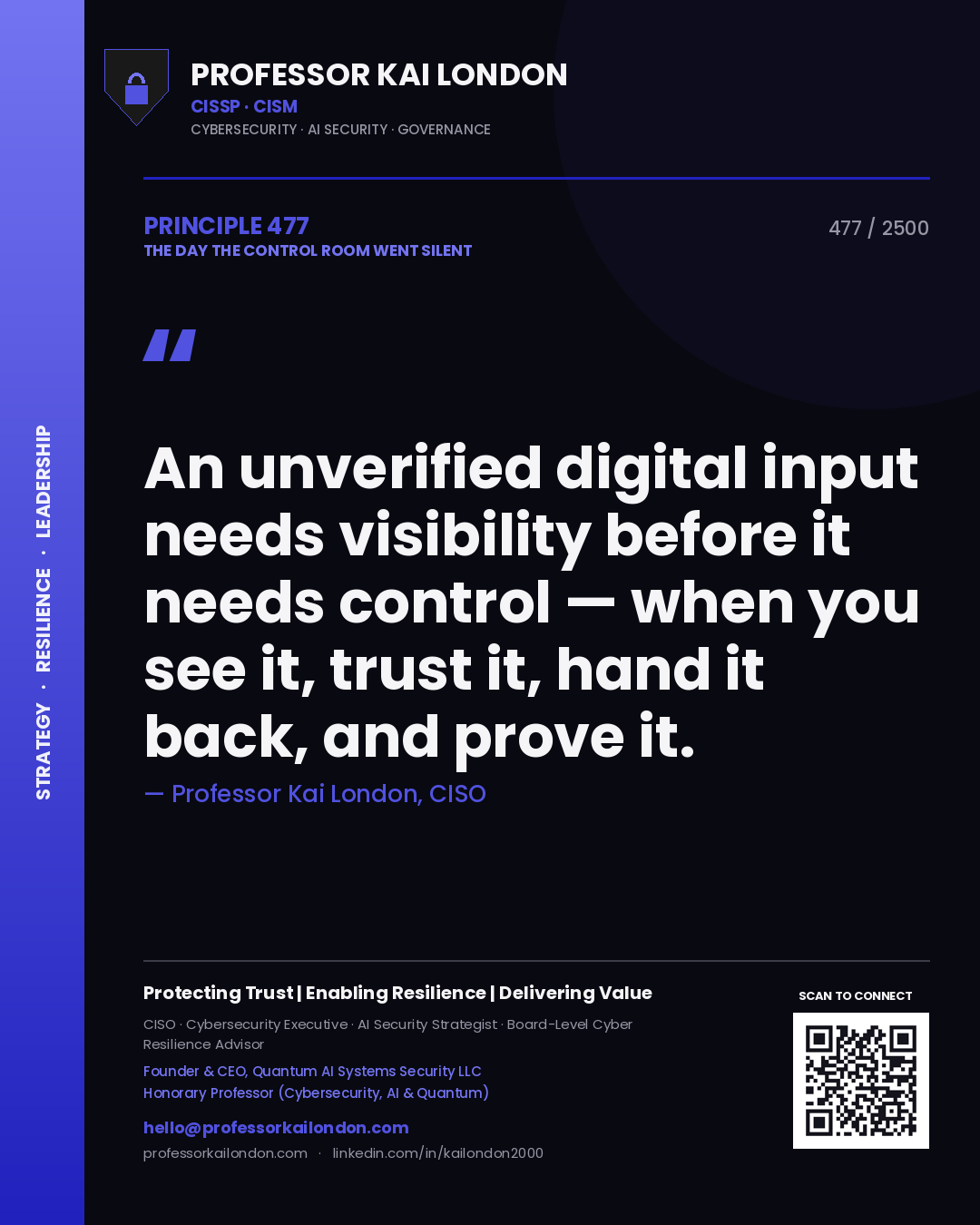 Professor Kai London principle 477: An unverified digital input needs visibility before it needs control — when you see it, trust it, hand it back, and prove it.
