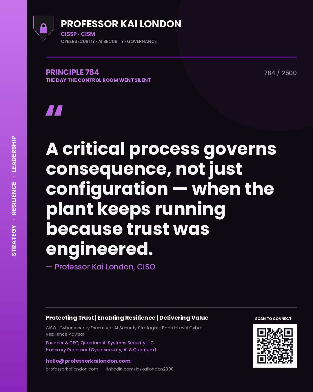 Professor Kai London principle 784: A critical process governs consequence, not just configuration — when the plant keeps running because trust was engineered.