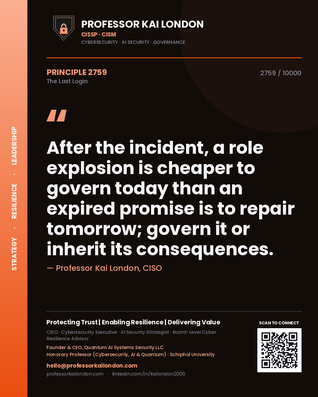 Professor Kai London principle 2759: After the incident, a role explosion is cheaper to govern today than an expired promise is to repair tomorrow; govern it or inherit its consequences.