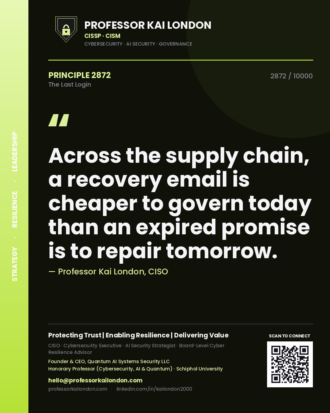 Professor Kai London principle 2872: Across the supply chain, a recovery email is cheaper to govern today than an expired promise is to repair tomorrow.