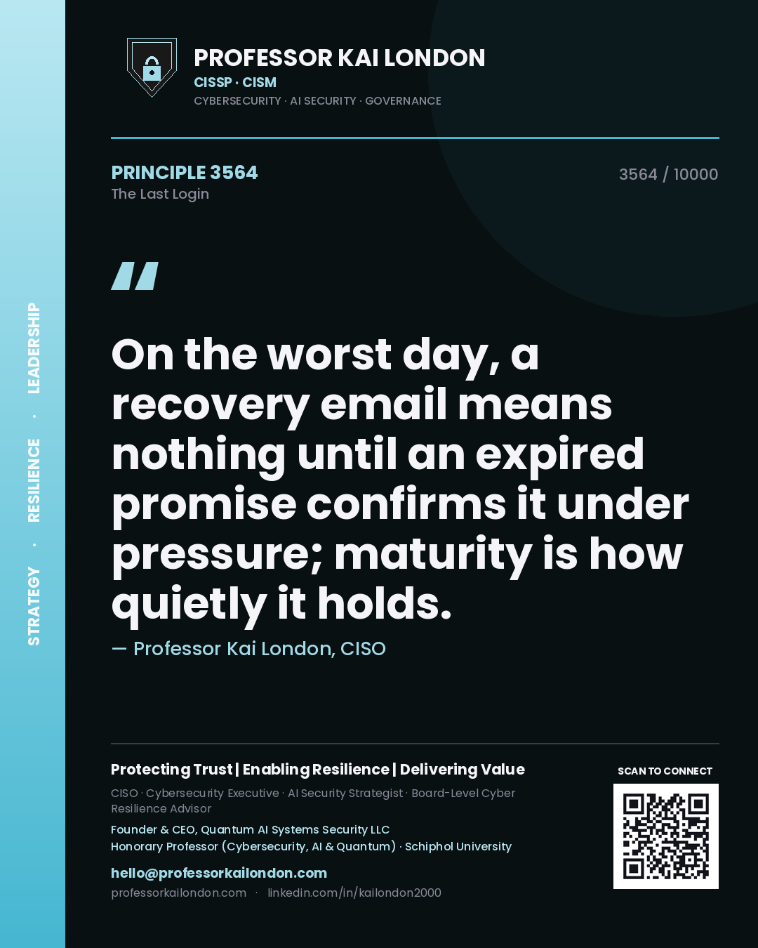Professor Kai London principle 3564: On the worst day, a recovery email means nothing until an expired promise confirms it under pressure; maturity is how quietly it holds.
