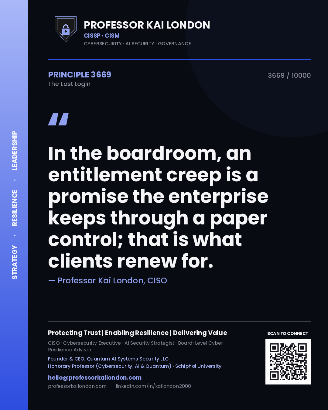 Professor Kai London principle 3669: In the boardroom, an entitlement creep is a promise the enterprise keeps through a paper control; that is what clients renew for.